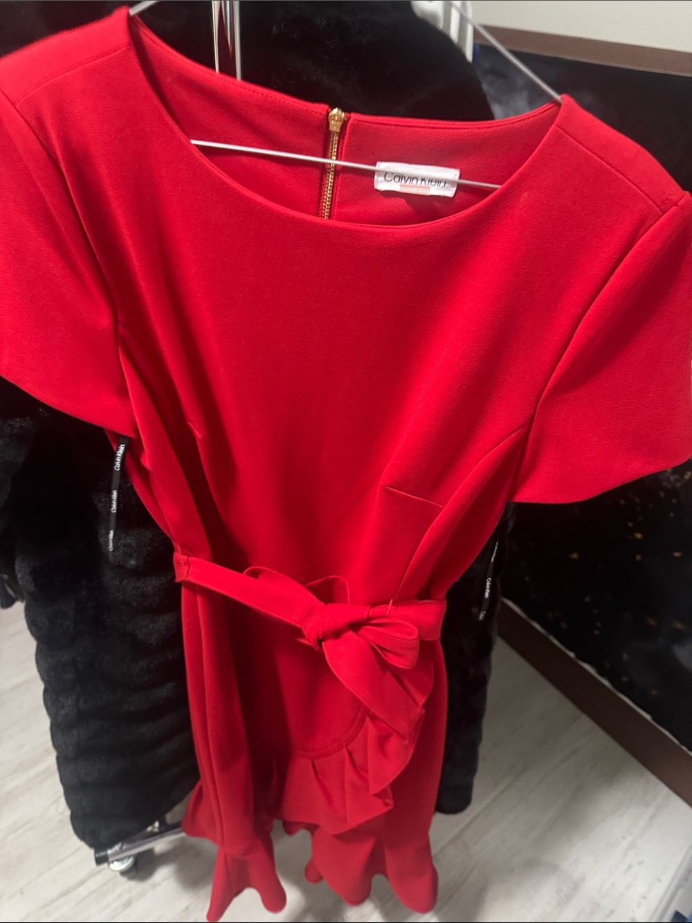 Covington Bright Red Girls' Belted Ruffle Dress